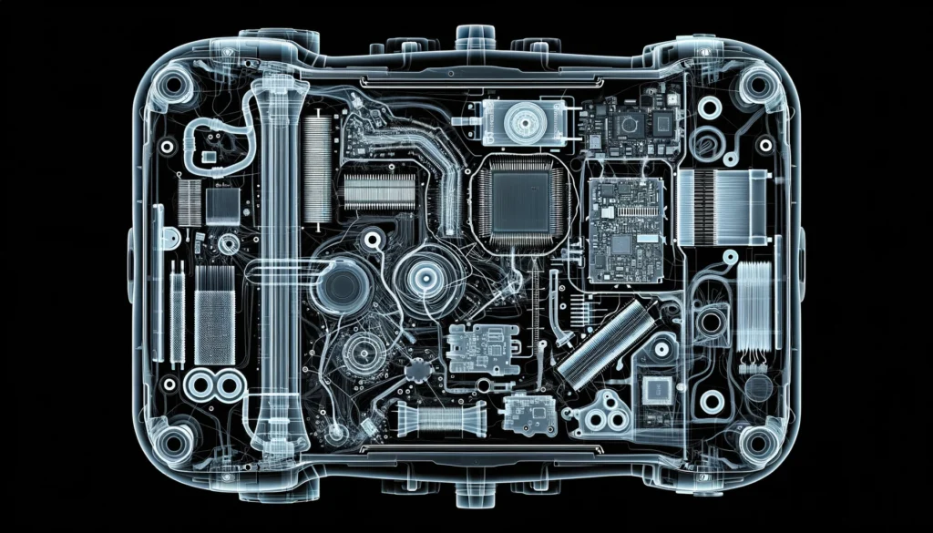 Ein Röntgenbild zeigt die Überprüfung der Verkabelung und des Geräts einer elektronischen Geräts